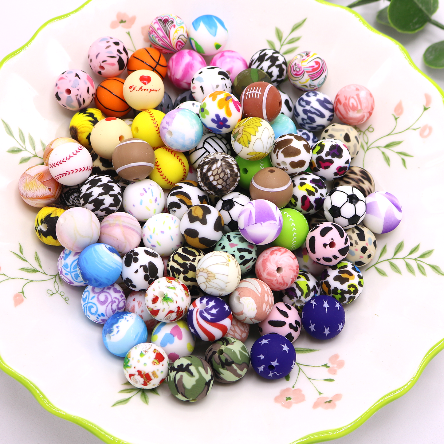 15mm Mixed Pattern Silicone Beads for Pens,Bracelet,Keychain for Women,Men,Girl