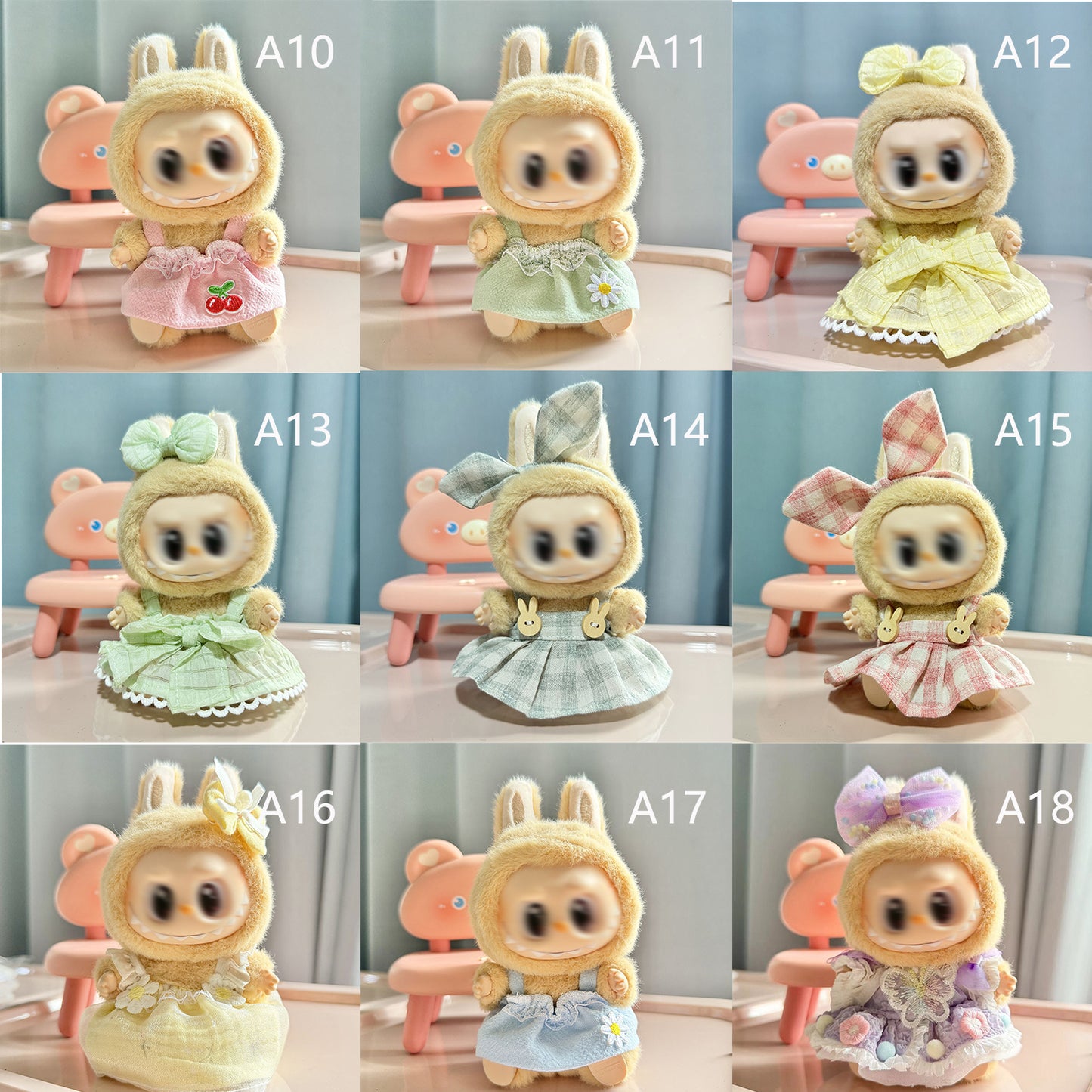 bubu Clothes (NO Doll) - Hat & Overalls Set for Labubu Clothes 15cm/17cm Doll Accessories Suit for Dress Up, Play & Collector Display