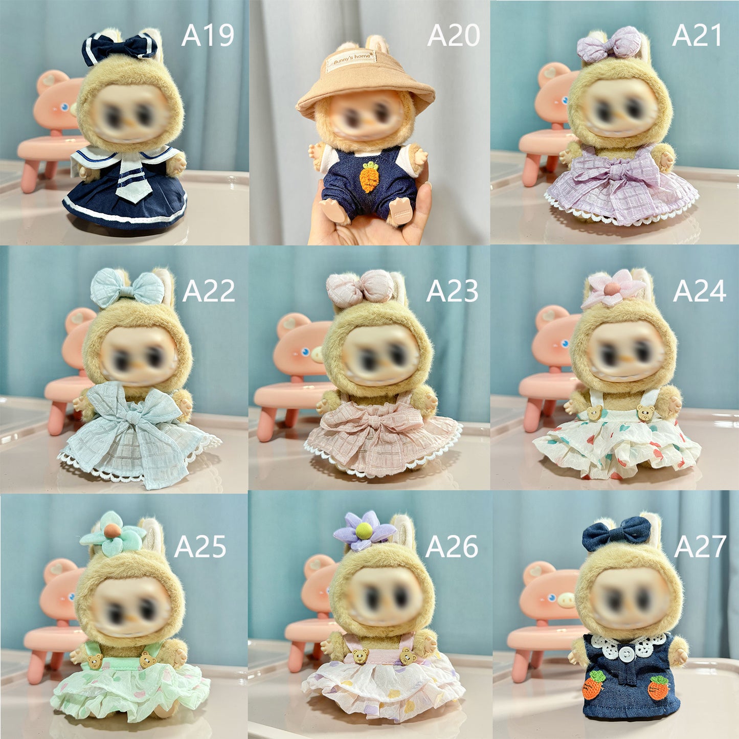 bubu Clothes (NO Doll) - Hat & Overalls Set for Labubu Clothes 15cm/17cm Doll Accessories Suit for Dress Up, Play & Collector Display