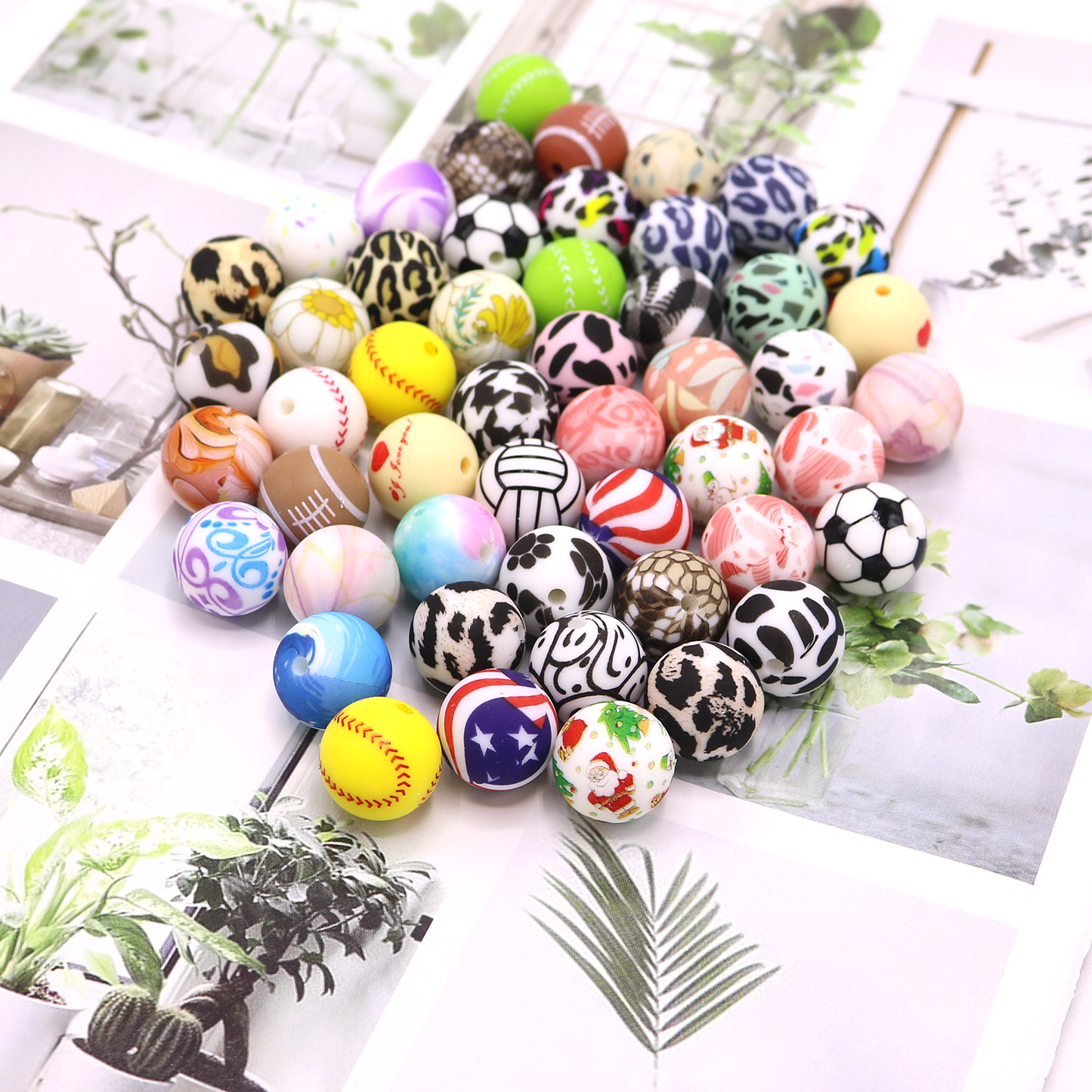 15mm Mixed Pattern Silicone Beads for Pens,Bracelet,Keychain for Women,Men,Girl