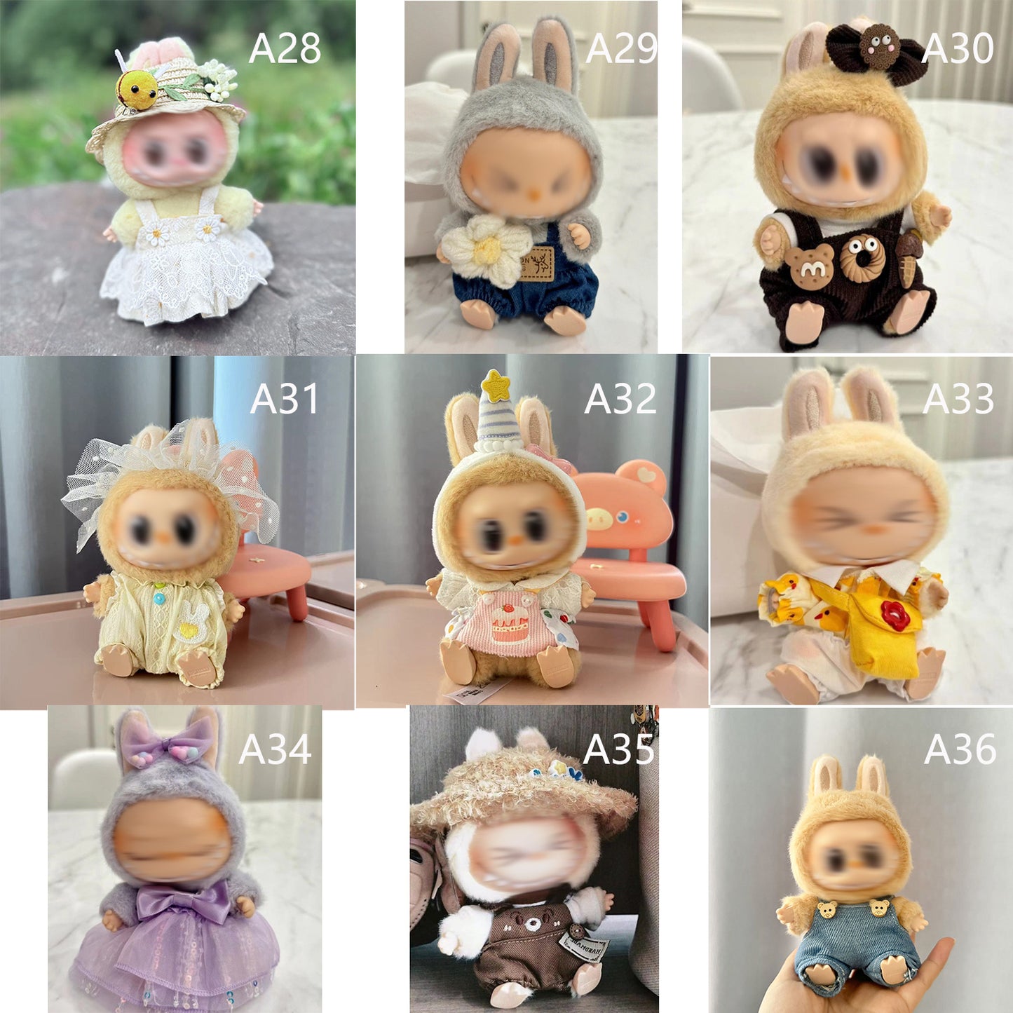 bubu Clothes (NO Doll) - Hat & Overalls Set for Labubu Clothes 15cm/17cm Doll Accessories Suit for Dress Up, Play & Collector Display