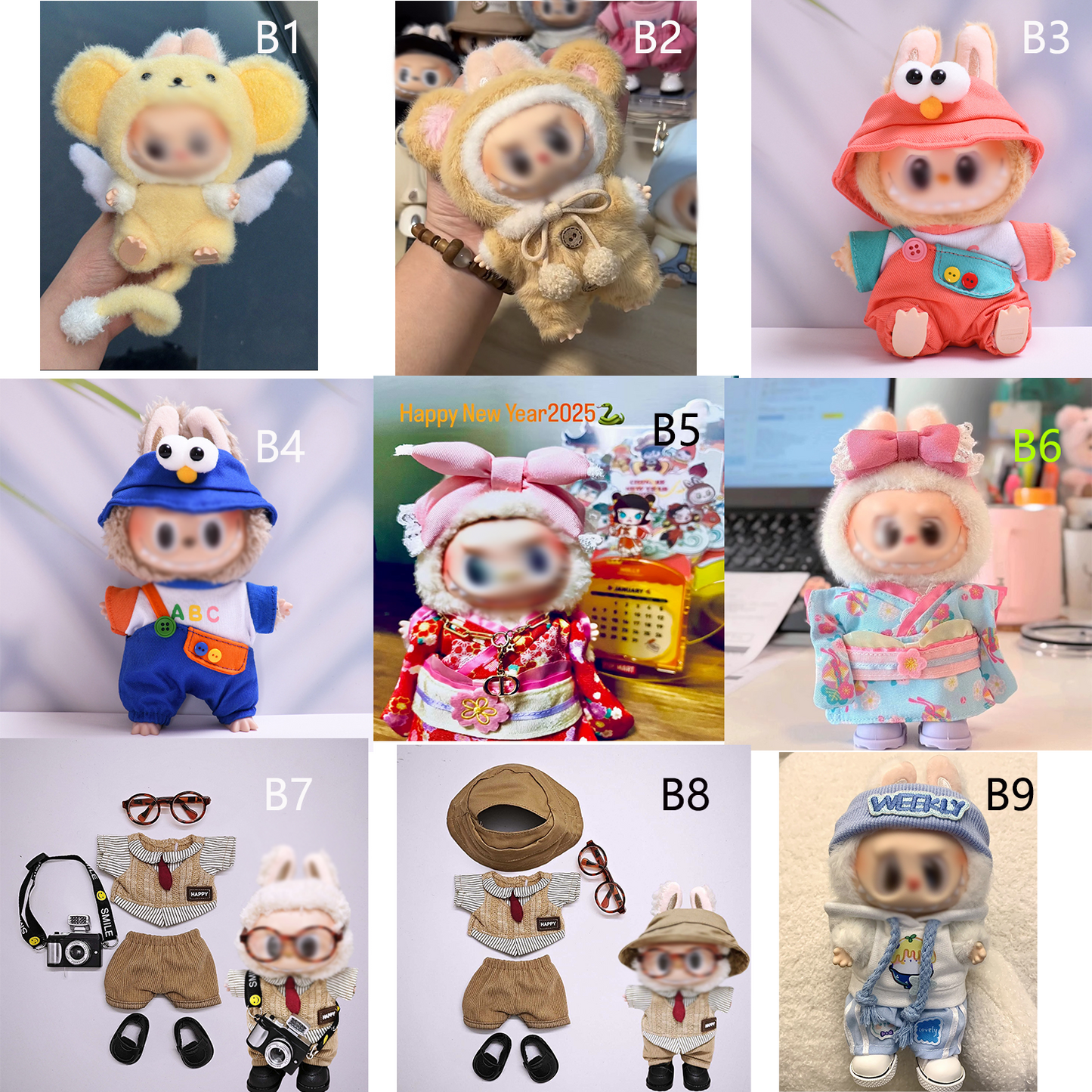 bubu Clothes (NO Doll) - Hat & Overalls Set for Labubu Clothes 15cm/17cm Doll Accessories Suit for Dress Up, Play & Collector Display