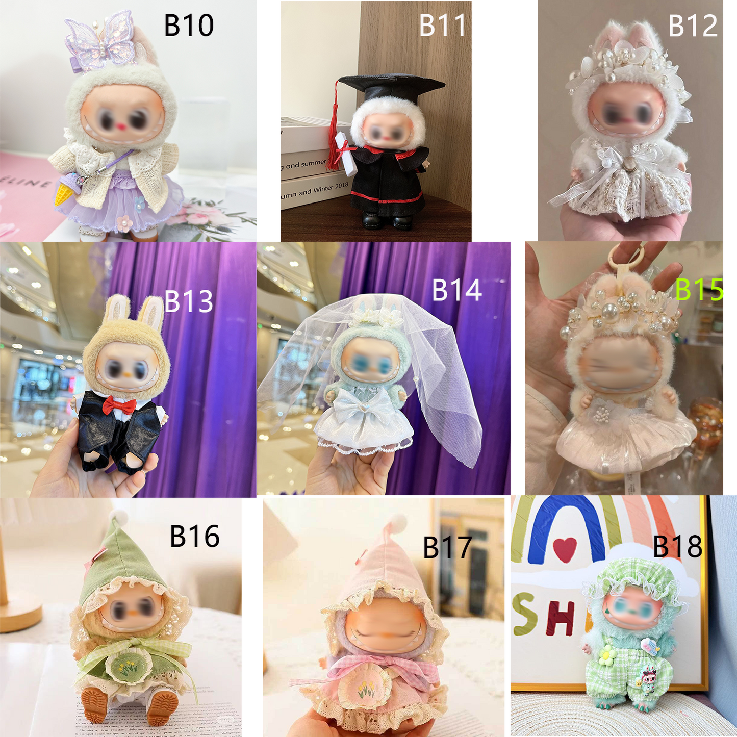 bubu Clothes (NO Doll) - Hat & Overalls Set for Labubu Clothes 15cm/17cm Doll Accessories Suit for Dress Up, Play & Collector Display