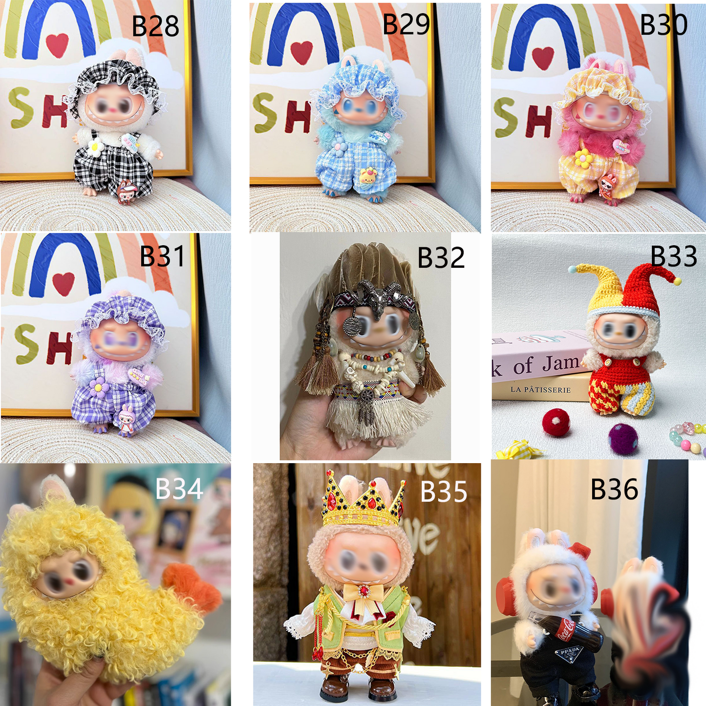 bubu Clothes (NO Doll) - Hat & Overalls Set for Labubu Clothes 15cm/17cm Doll Accessories Suit for Dress Up, Play & Collector Display