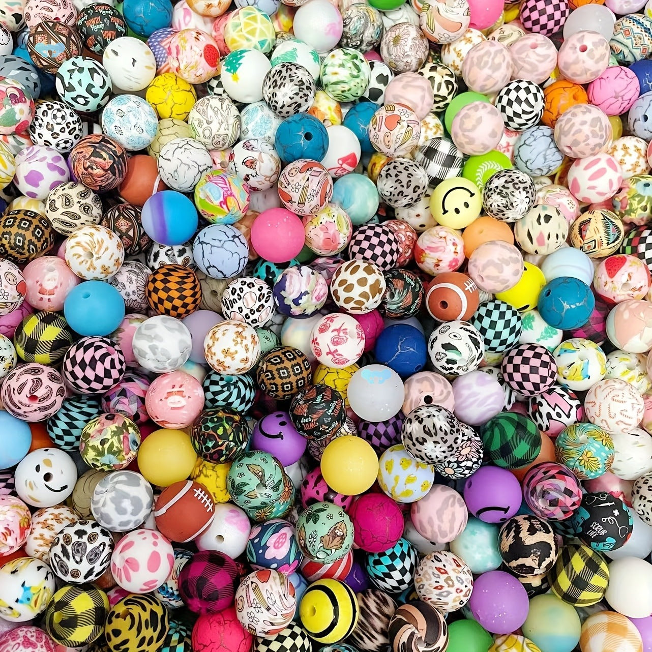 15mm Mixed Pattern Silicone Beads for Pens,Bracelet,Keychain for Women,Men,Girl