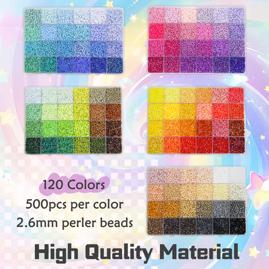 120 Colors 2.6mm - 60,000pcs Perler Beads Pixel Beads Fuse Beads